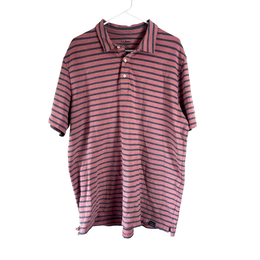L.L. Bean Striped Polo Shirt Size XLT Tall Traditional Fit Red Gray Casual